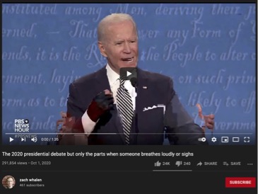 Figure 1: A screenshot of a YouTube video with the title, “The 2020 Presidential Debate But Only the Parts Where Someone Breathes Loudly or Sighs.”