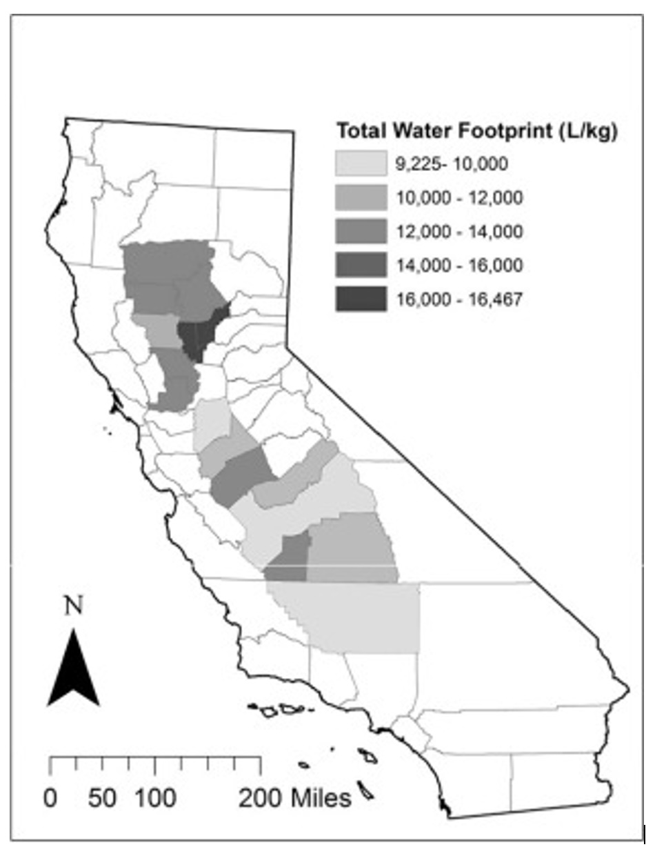 A map of the state of california showing water usage