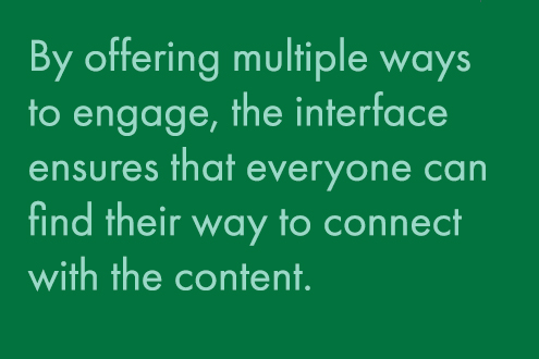 By offering multiple ways to engage, the interface ensures that everone can find their way to connect with the content. 
